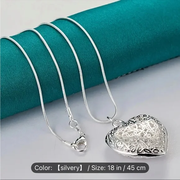 Exquisite 925 Silver Plated Heart Pendant Necklace - NIP - Picture 5 of 7